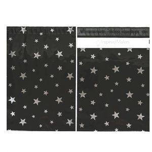 15 Black Silver Star Print Designer Poly Mailer Bags 10"x13"